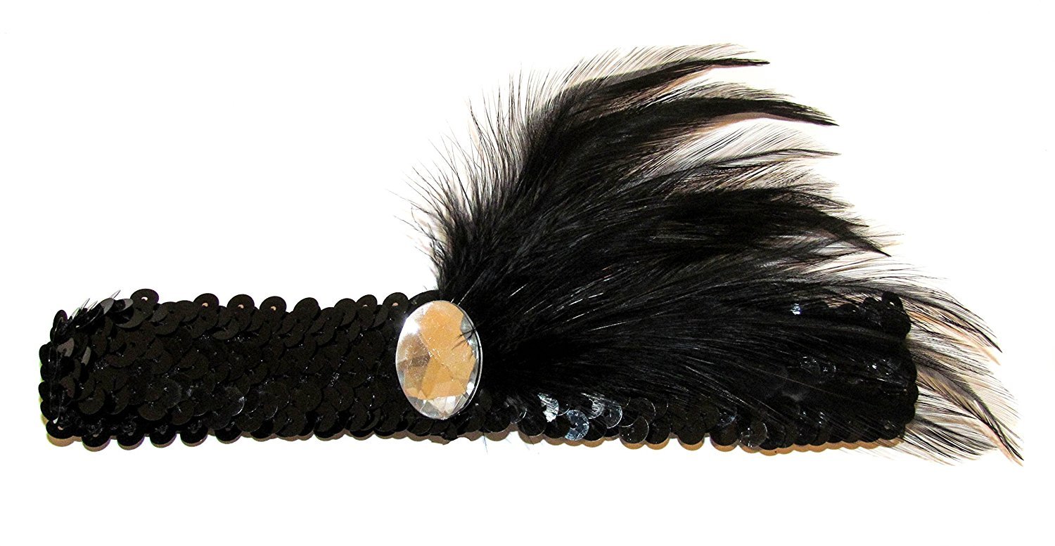 Womens Girls Gorgeous Black Cabaret Burlesque Sequinned Headband - Flapper Girl