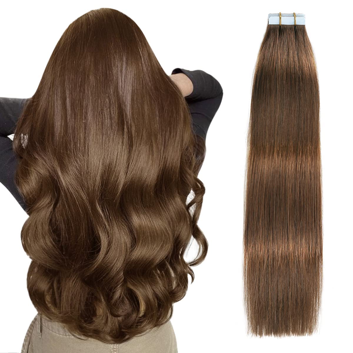 SUYYA Tape-In Hair Extensions Human Hair 20 Pcs 40g Invisible Straight Seamless Skin Weft Tape Extensions Real Human Hair 12 Inches #4 Dark Brown — image 1
