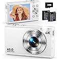 Digital Camera, Autofocus 48MP UHD 4K Vlogging Camera 16X Digital Zoom, Portable Compact Point and Shoot Digital Camera for Teens Adult Beginner with 32GB Card, 2 Batteries, Lanyard(White)