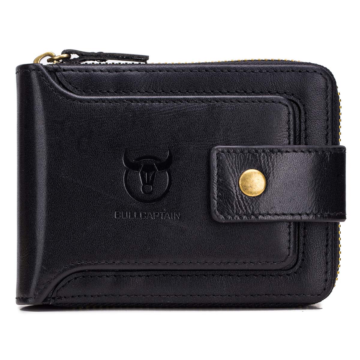 Photo 1 of BULLCAPTAIN Genuine Leather Wallet for Men Large Capacity ID Window Card Case with Zip Coin Pocket QB-231 (Black)