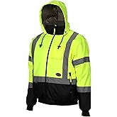 Pioneer Hi Vis Safety Bomber for Men - Waterproof, Reflective ANSI Class 3 Winter Rain Jacket with Detachable Hood