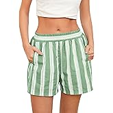 MISSACTIVER Women Striped Boxer Shorts Elastic High Rise Pajama Bottoms Casual Lounge Shorts with Pockets Sleepwear