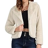 Seta T Women's Cropped Faux Fur Coat Fashion Winter Open Front Jacket Notch Lapel Long Sleeve Fluffy Coat