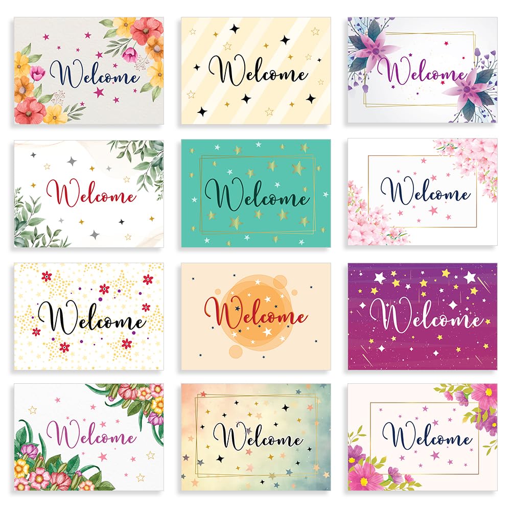 Papa Prints Pack of 12 Welcome Cards for Guests (149 x 105 mm) Welcome Back Card Blank Greeting Cards with Envelopes