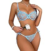 Avidlove Valentines Underwire Lingerie Sets for Women Sexy Tie Side Sheer Embroidered Bra and Panty Set