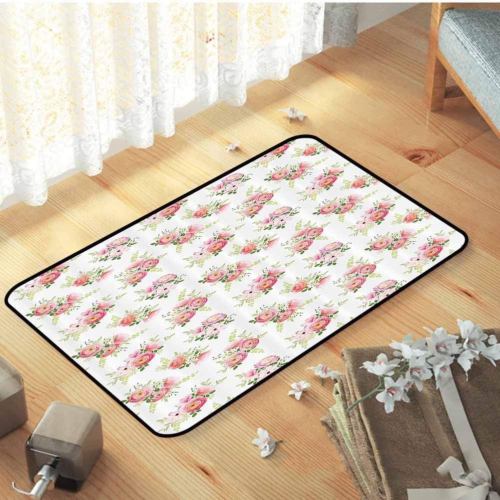 Anyangeight Shabby Chic Decorative Floor Mat Nostalgic Elegance Themed Bunch of