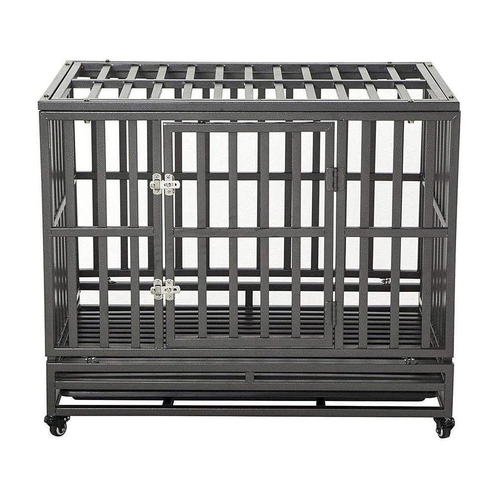 Photo 1 of LUCKUP 38 Inch Heavy Duty Dog Cage Metal Kennel and Crate for Large Dogs,Easy to Assemble Pet Playpen with Four Wheels,Black … …