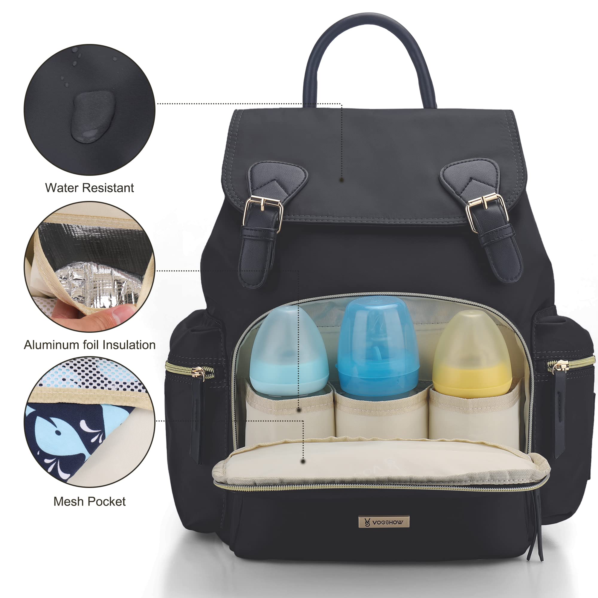 VS VOGSHOW Diaper Bag Backpack: Multifunctional Stylish Travel Baby Bag with Crossbody Strap