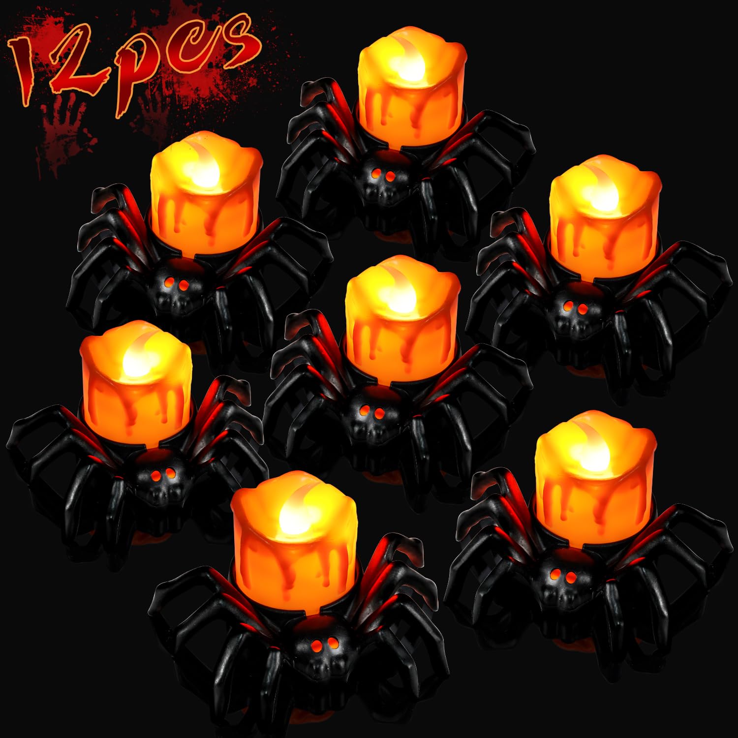 Johyzmpun Spider LED Tea Lights - 12PCS Halloween Candle Decorations