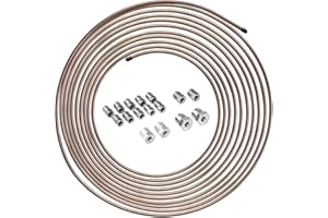 25 ft 3/16 True Copper-Nickel Alloy Non-Magnetic Brake Line Replacement Tubing Coil and Fitting Kit, 16 Fittings Included, In