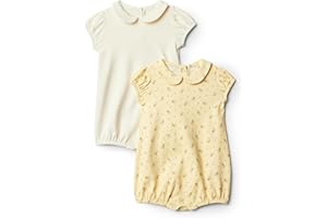 Amazon Essentials x Sofia Grainge Baby Girls' Short Sleeve Peter Pan Collar Romper, Pack of 2