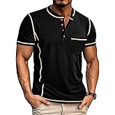 Angbater Men’s Henley Shirts Short Sleeve Casual Button Basic Tee Shirts Summer Lightweight T Shirts with Pocket