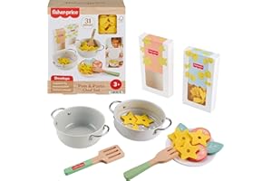 Fisher-Price Wood Pretend Cooking Set, Pots & Pasta Chef, 31 Pieces Play Food & Wooden Utensils for Preschool Kids Ages 3+ Years