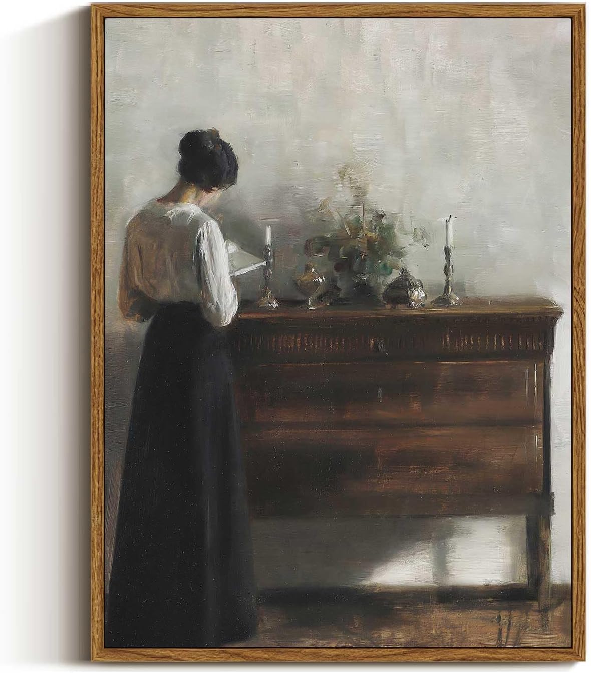 Posters & Prints - VIYYIEA Portrait Framed Wall Art, Woman Standing Reading Vintage Art Decor Room Aesthetic, 12x16 Inch Canvas Print Art, Farmhouse Painting Wall Decor for Bedroom Bathroom Office