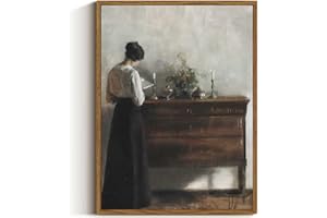 VIYYIEA Portrait Framed Wall Art, Woman Standing Reading Vintage Art Decor Room Aesthetic, 12x16 Inch Canvas Print Art, Farmhouse Painting Wall Decor for Bedroom Bathroom Office