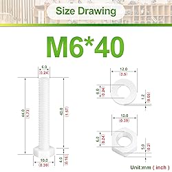Pzsmocn 150 Pieces/50 Sets M6*40 mm Plastic White