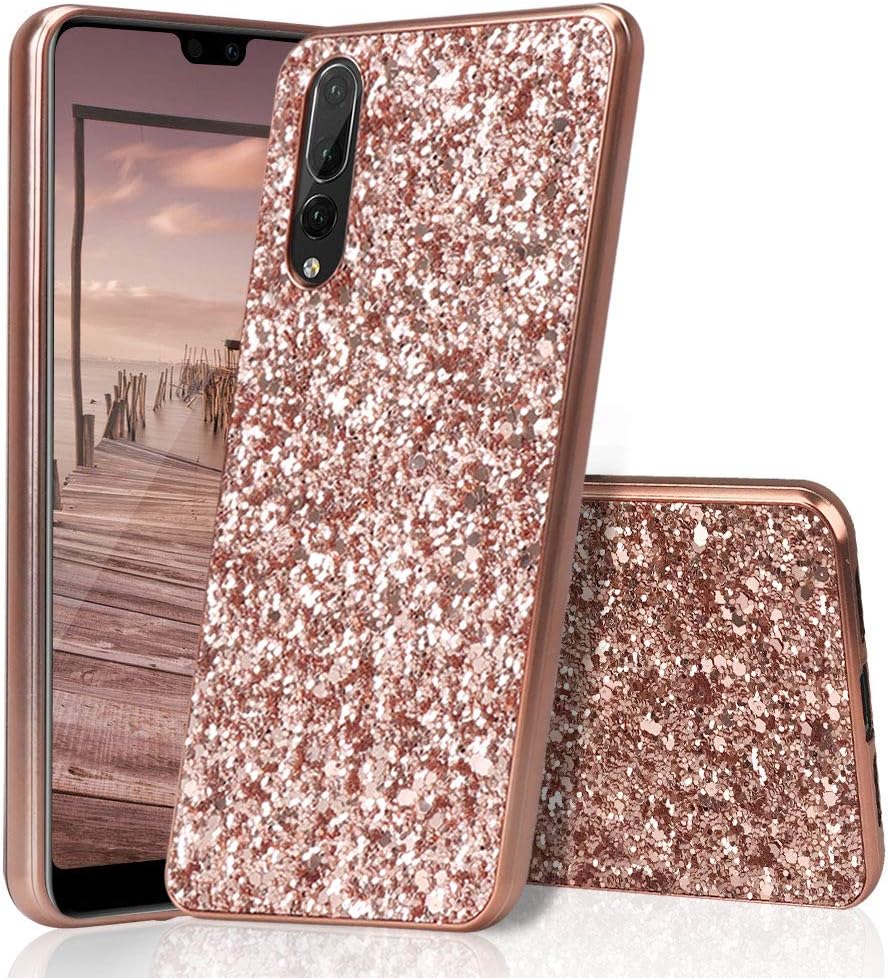 Huawei P20 Pro Glitter Case,Huawei P20 Pro Case Rose Gold,HUDDU Sparkles Luxury Shinny Bling Anti-Scratch Back PC Diamond Cover Bumper Case Protective Phone Case for Huawei P20 Pro