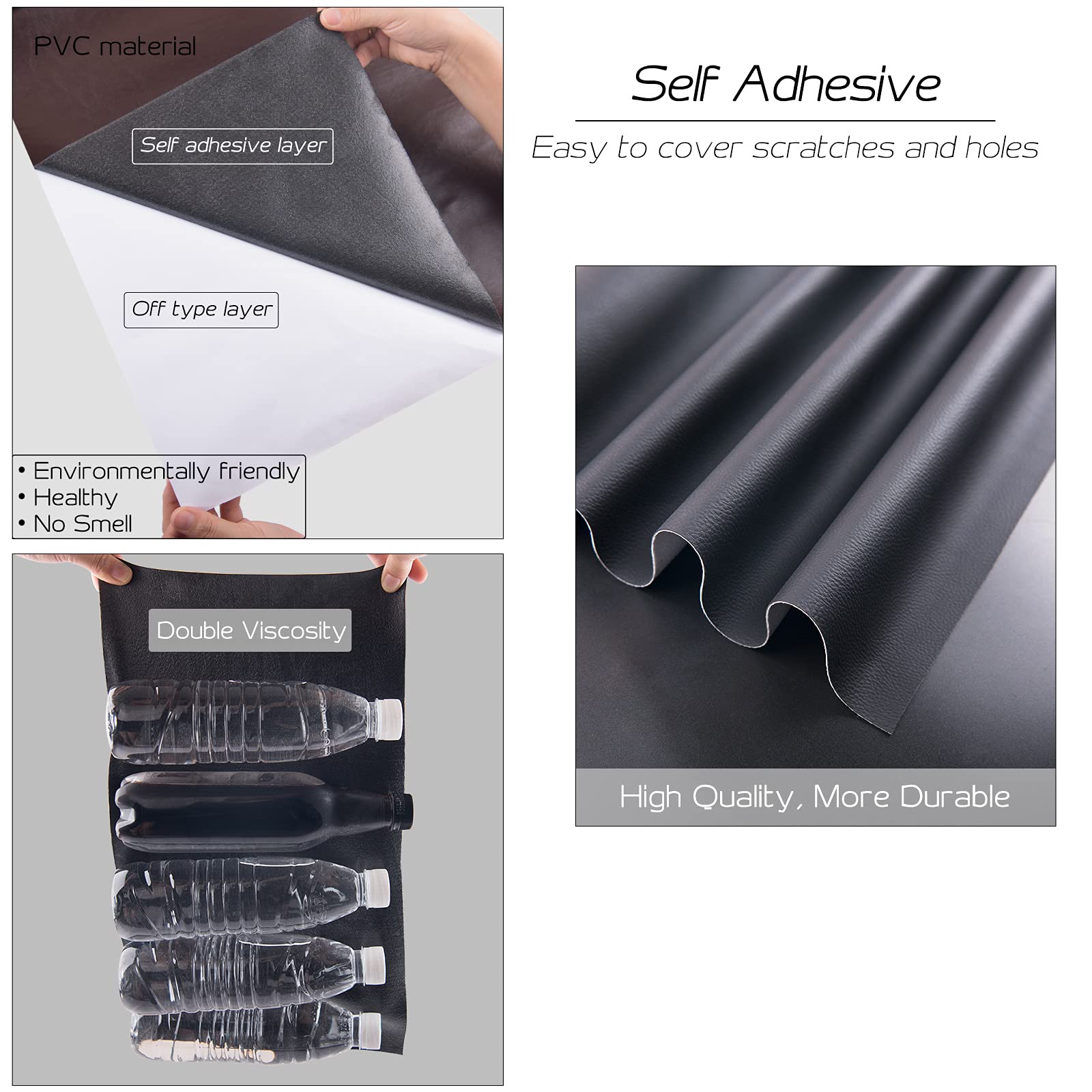 Leather Repair Patch 17X79 inch Large Self-Adhesive Leather Repair Tape Kit, Reupholster Leather Patches for Furniture Couch Chairs Car Seat (Black, 17x79 inch)