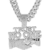 GuoShuang Women’s Iced Out TRUST NO ONE Pendant Cuban Link Chain, 18" Miami Cuban Chain Hip Hop Jewelry Necklace for Men and Women