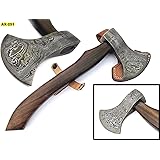 DIST Ax-251, Custom Handmade Damascus Steel 13.4 Inches Axe - Beautiful Rose Wood Handle