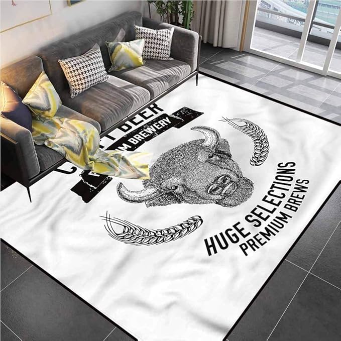 Area Rugs Print Large Carpet Man Cave, Ox Bull Premium