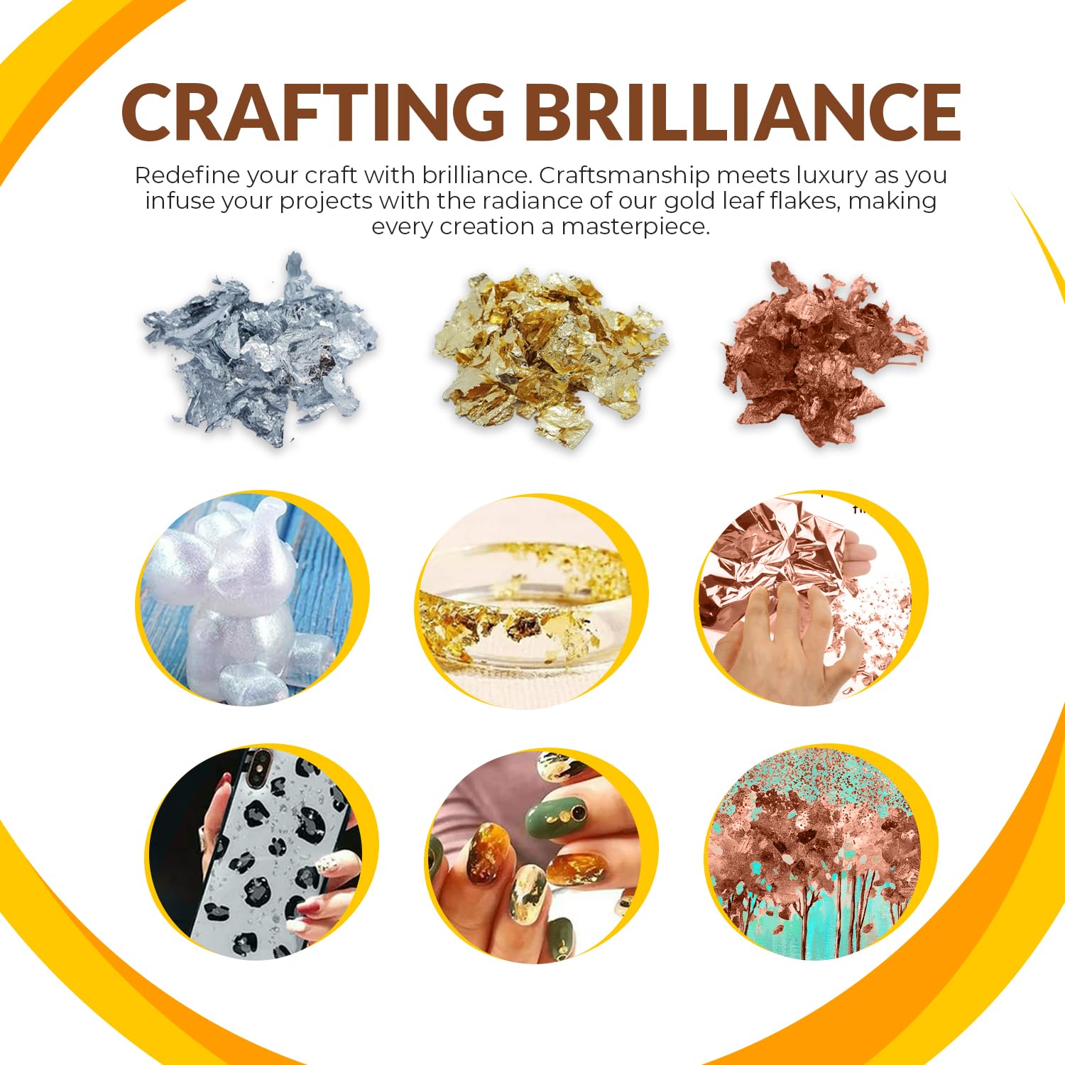 Gold Leaf Flakes 10 Grams,Gold Paper,Gold Leaves for Crafts,Gold Foil Flakes-Gold Leaf for Resin-Foil Craft Sheets-Gold Flakes for Crafts- Nail Decoration (Gold)