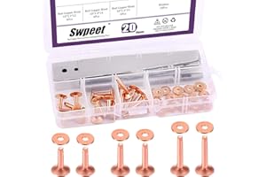 Swpeet 38Pcs 3 Sizes Copper Rivet and Burrs Assortment Kit, Including Stainless Steel Burr Setter and Copper Rivet Fastener I