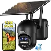 Xega 4G 【12X Hybrid Zoom】 Cellular Security Camera Outdoor with 【Dual Lens】, 2K Solar Wireless PTZ Outdoor Surveillance Camera,Smart PIR Human/Motion Detection, Two Way Talk, Built-in SIM Card, IP66