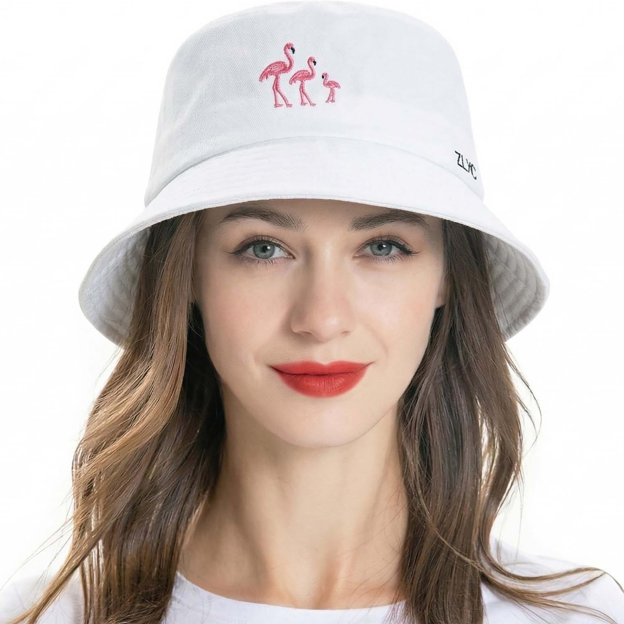 ZLYC Unisex Fashion Embroidered Fishing Hats Summer Hat Outdoor Hat for Teenagers, White Flamingo, One Size