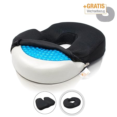 Amazy Sitzkissen inkl. Ersatzbezug + Transporttasche – Schmerzlindernde Sitzauflage mit Gel-Schicht zur Druckentlastung bei H