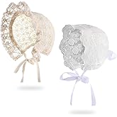 Unittype 2 Pieces Baby Girl Lacy Bonnet Eyelet Lace Christening Bonnet Cap Toddlers Beanie Breathable Sun Protection Hat White,40- 44cm 16.5-17.3 inches in head circumference
