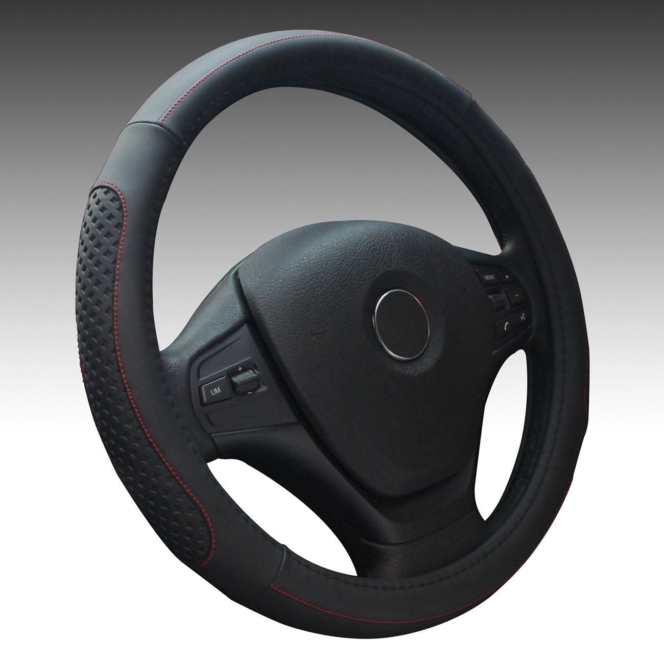 Fstarts Leather Steering Wheel Cover for Auto Car/Truck/Van/SUV (black)