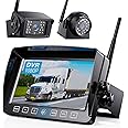 ZEROXCLUB Wireless Backup Camera System with 7-Inch DVR Dual/Quad Split Touch Monitor, IP69 Waterproof HD 1080P Wireless 2 Rear View Side View Camera for RV Trailer Truck 5th Wheel,BW702