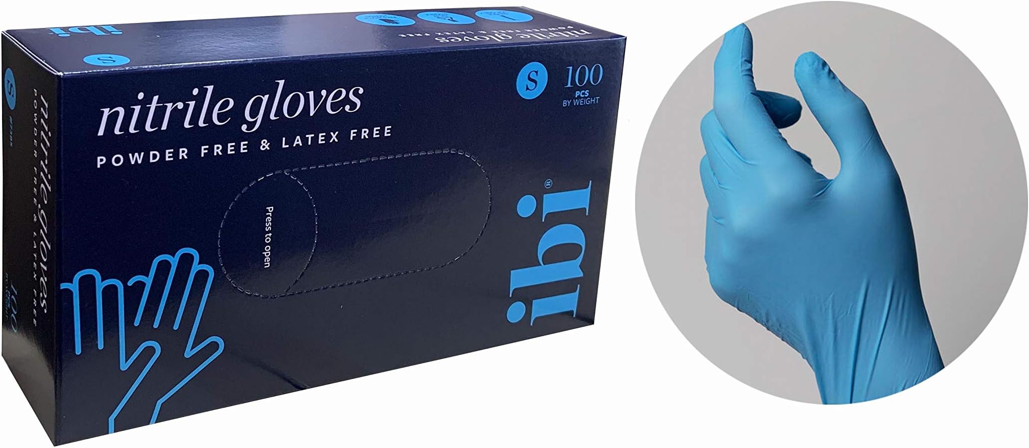 IBI Disposable Nitrile Gloves Powder Free Latex Free Thickness of gloves 4.2 mil / Long-lasting Strength(Medium , 100pcs)