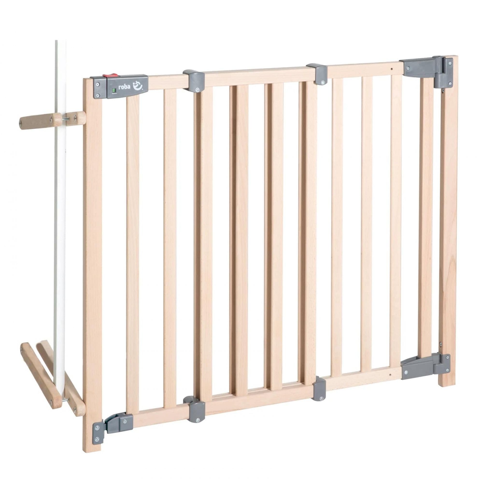 roba Safety Up' Stair Gate - Safety Gate + Traffic Light Function - Solid Beech - Width: 93,5–120,5 cm