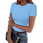 Zeagoo Women Crewneck Slim Fitted Short Sleeve T Shirts Cute Stretchy Bodycon Basic Tee Tops