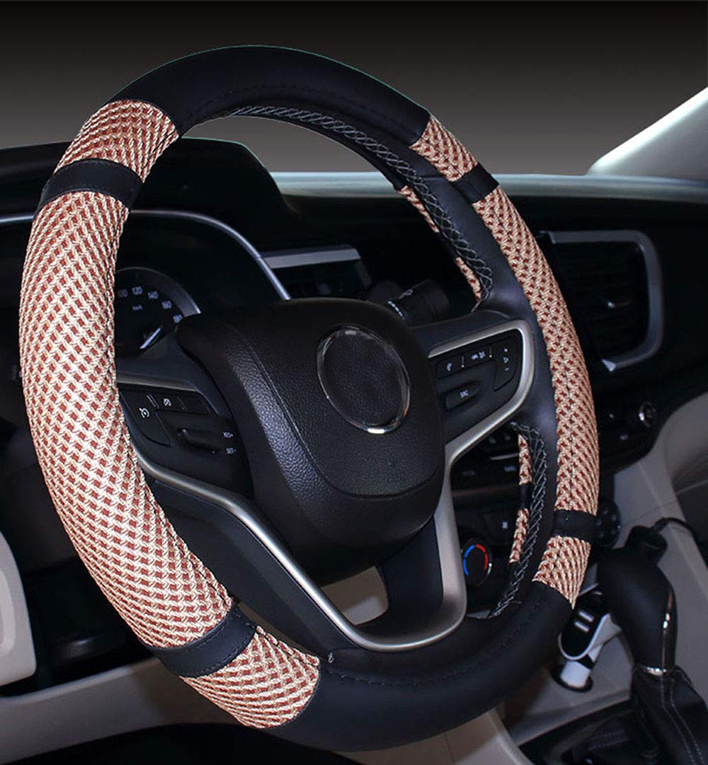 Istn Steering Wheel Cover Microfiber Leather Viscose, Breathable, Anti-Slip, Odorless, Warm in Winter Cool in Summer, Universal 15 Inches Beige