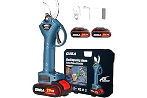 OMOLA Electric Pruning Shears,with 2 PCS Rechargeable 21V 2Ah 2000mA Lithium Battery Powered and 2 Blades，1Inch/25mm Cutting 