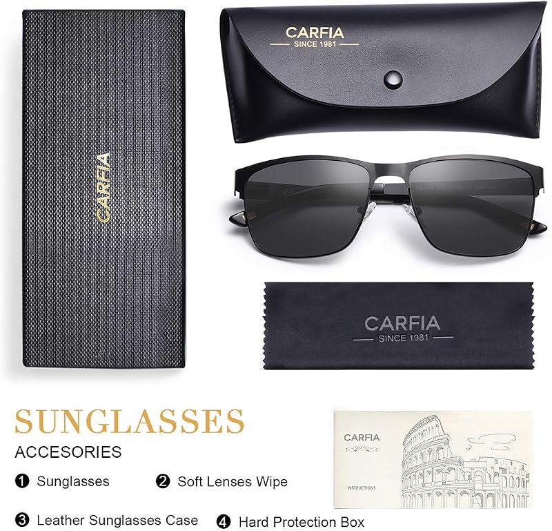 Gafas de sol para Hombre con Protección UV Polarizadas de Espejo para Conducir Senderismo Béisbol,Montura Cuadrada