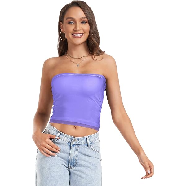 UMIRIKO Royal Blue Women's Strapless Hollow Out See Through Crop