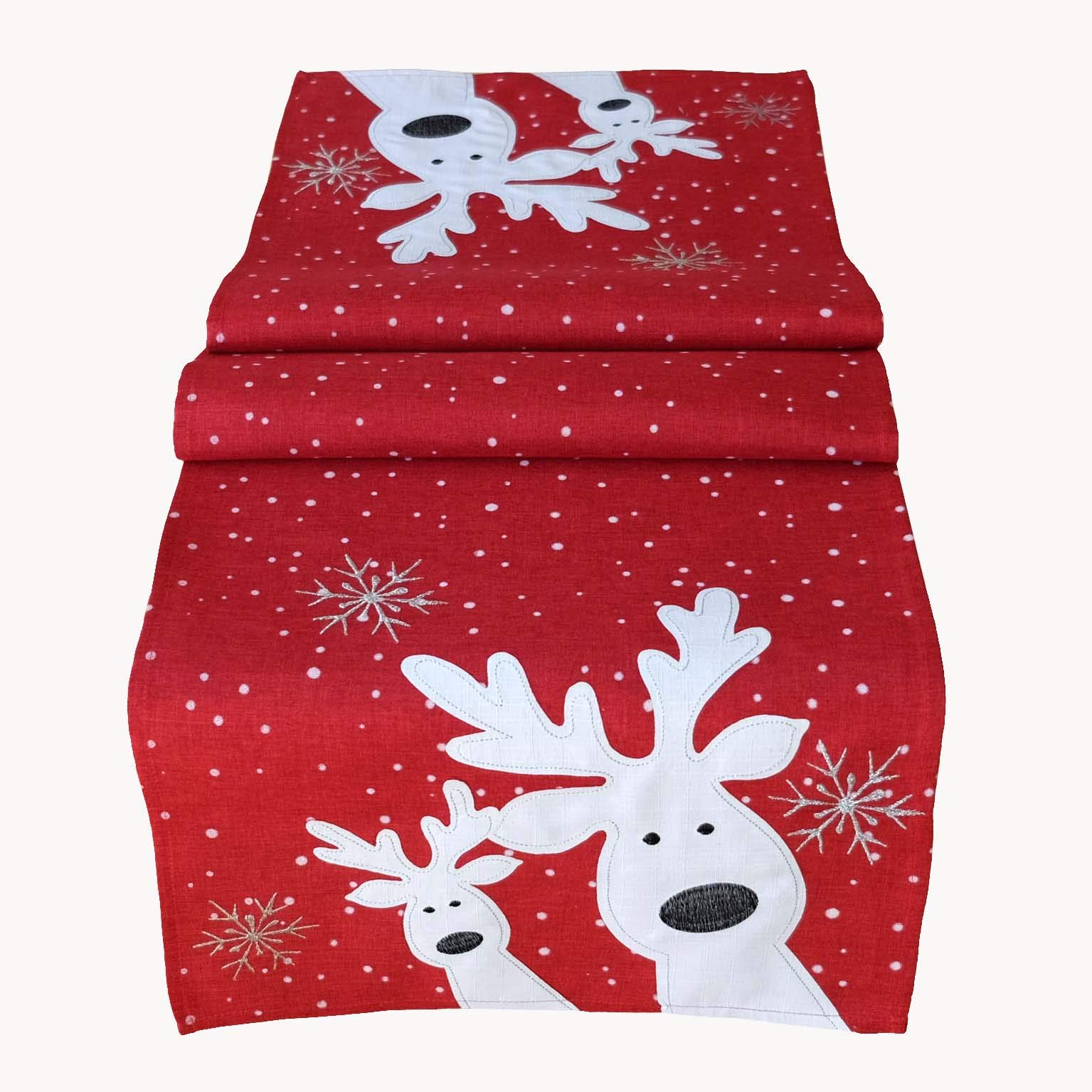 Raebel Table Runner 40 x 140 cm Embroidery Funny Elk Red / Colourful Christmas Decoration Christmas Table Cloth Table Decoration Table Cloth