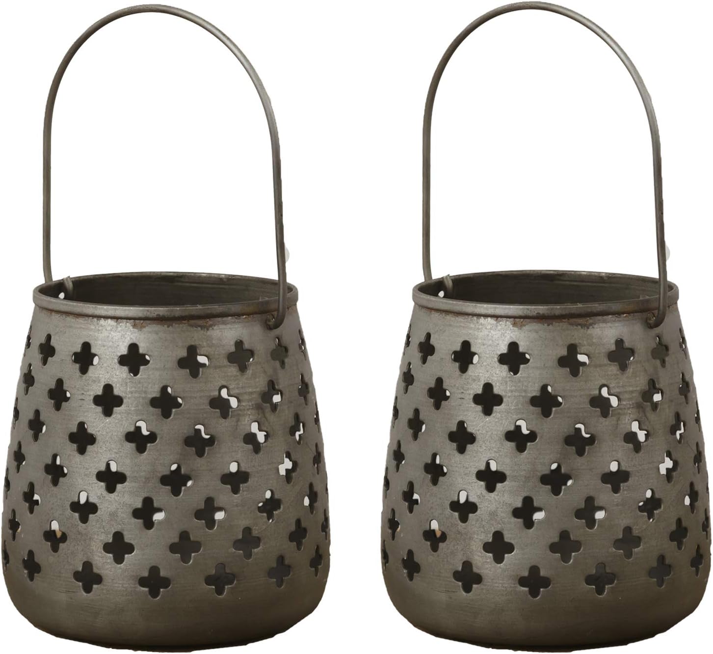 4-Inch Iron Lantern Set of 2 with Moroccan Clover Cutouts - Hanging or Tabletop LED Tealight or Votive Candle Holder – Elegant Home and Garden Decor