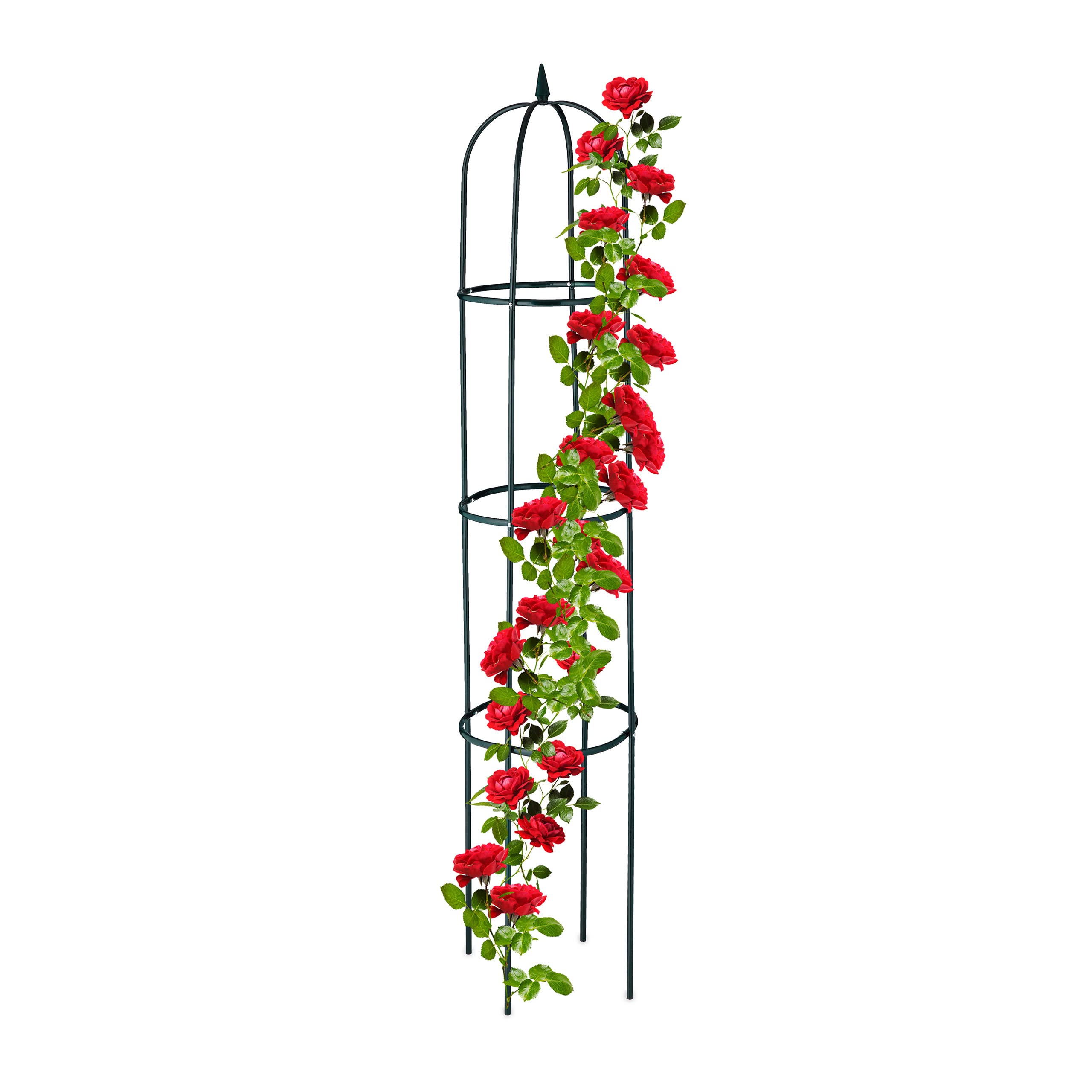 Relaxdays Garden Obelisk, 188 cm Tall, Support for Climbing Plants, Metal, Free-Standing, Rose Cage, Dark Green