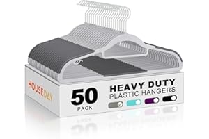 HOUSE DAY Plastic Hangers 50 Pack, Grey Plastic Clothes Hangers Non Slip with Rubber Grip, Heavy Duty Hanger with 360° Swivel Metal Hook, Ultra Thin Hangers Space Saving for Closet Organizer