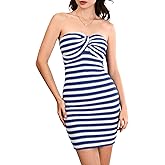 winkbay Women's Striped Twist Front Mini Tube Top Dress Y2k Strapless Bodycon Knit Going Out Club Dresses