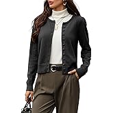 Women's 100% Wool Cropped Cardigan Ribbed Round Neck Button Down Cozy Lightweight Knit Sweater for Office Casual Outfits