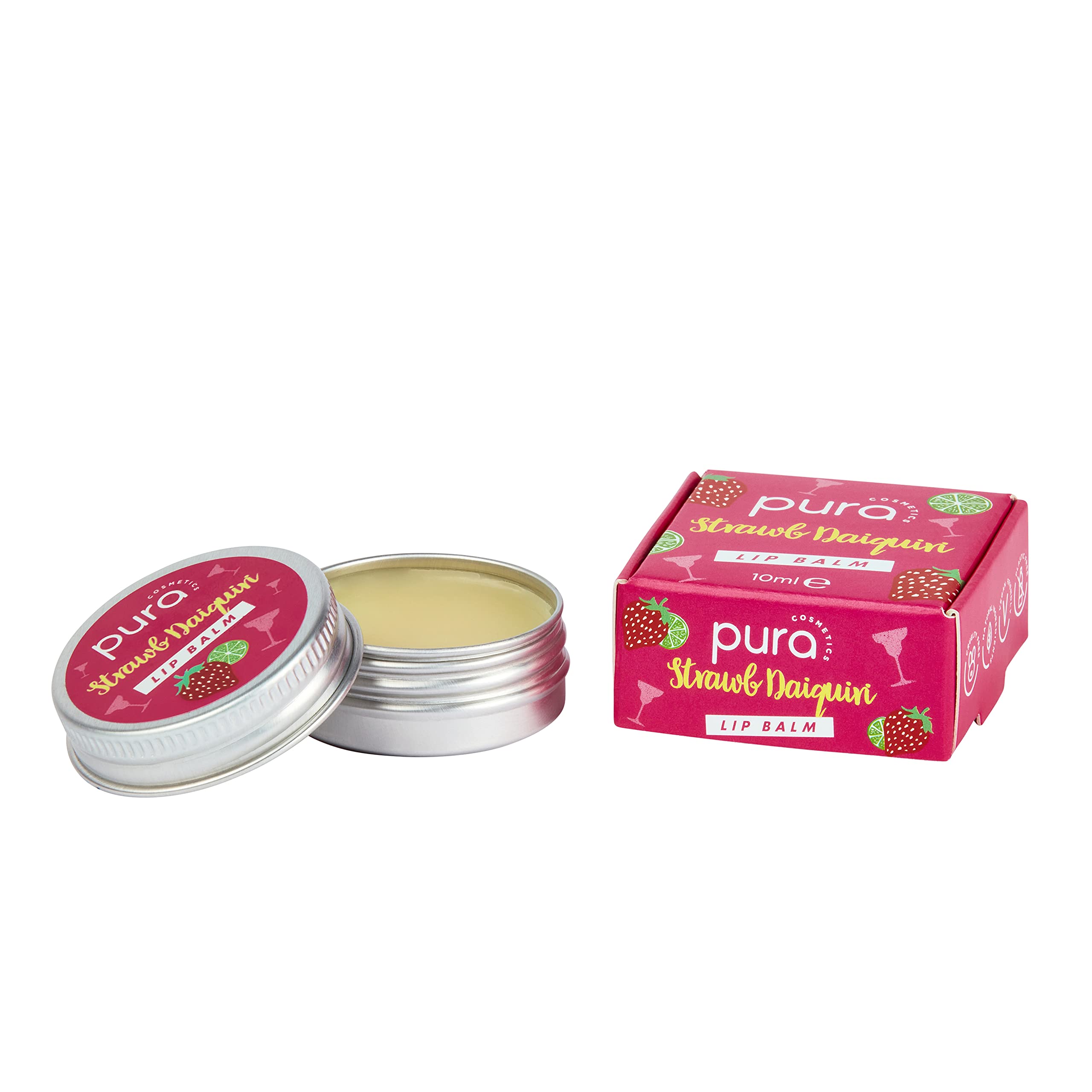 Pura Cosmetics Vegan Strawb Daiquiri Lip Balm (10ml) - Natural Ingredients, Cruelty-Free, Plastic-Free Packaging & Handmade in the UK