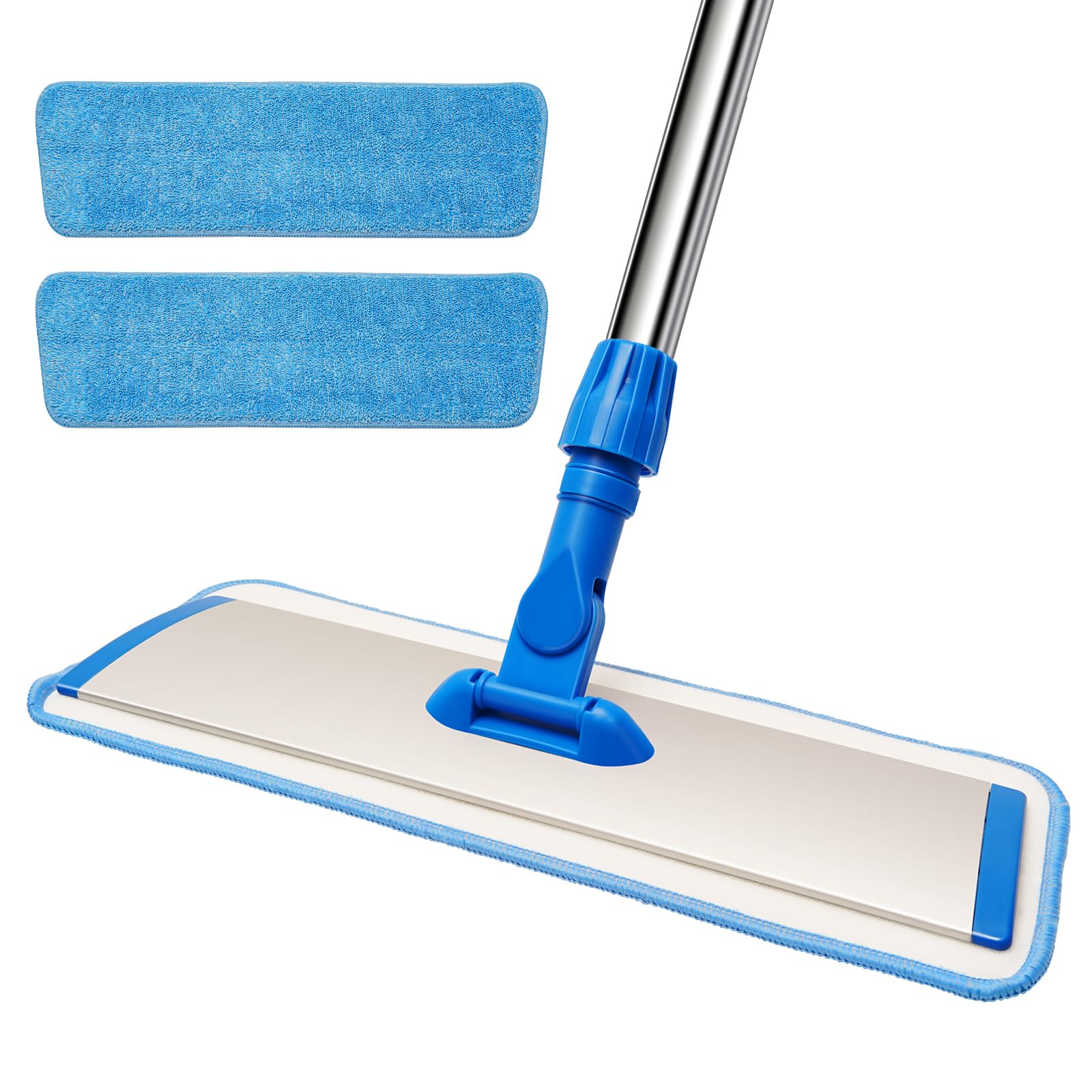 Photo 1 of 18" Professional Microfiber Mop Floor Cleaning, Flat Mop with Stainless Steel Handle,360-Spin Head with 2 Reusable Washable Pads, Microfiber Wet and Dust Mopping for Hardwood and Tile,Blue