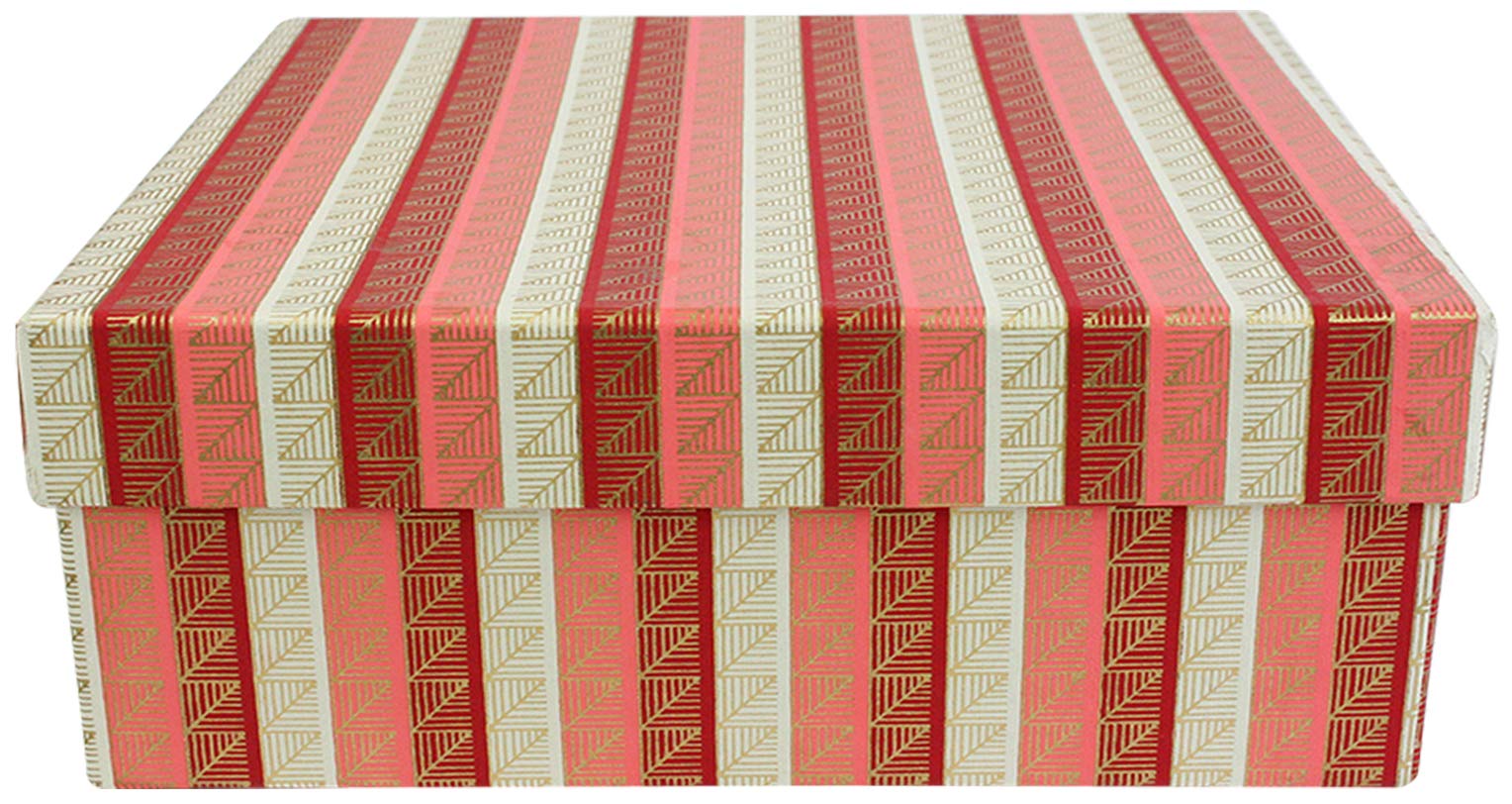 Emartbuy Single Box - Printed Red Gold Rigid Gift Box – 26.5 x 26.5 x 11 cm – Handmade Cotton Paper Presentation Box | Premium Packaging for Hampers, Birthdays, Weddings, Corporate Gifting — image 1