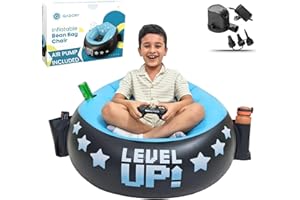 Qadory Inflatable Gaming Chair for Kids – Supports Up to 300 lbs, Includes Air Pump, Cup Holder, 2 Pockets – Durable Gaming Bean Bag Seat, Comfy Kid Bean Bag Chair & Top Bean Bag Chairs for Kids